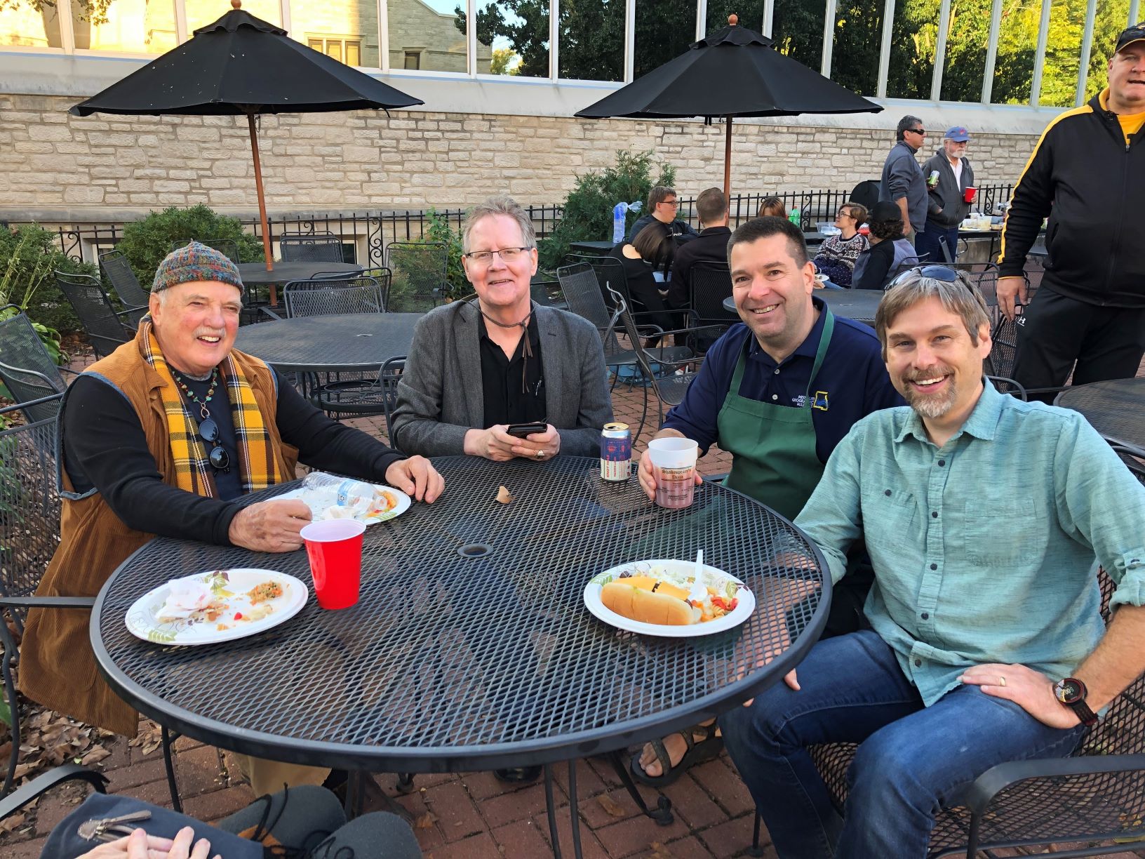 Some of Geography’s chairs past and present assembled at MU’S geography 2019 Homecoming tailgate party. From left: Kit Salter, Joseph Hobbs, Mike Urban, and Soren Larsen.