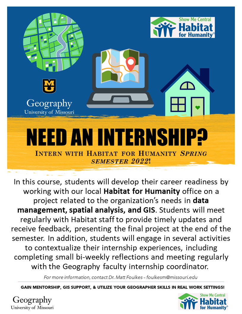 Flyer of internship opportunity with Habitat for Humanity