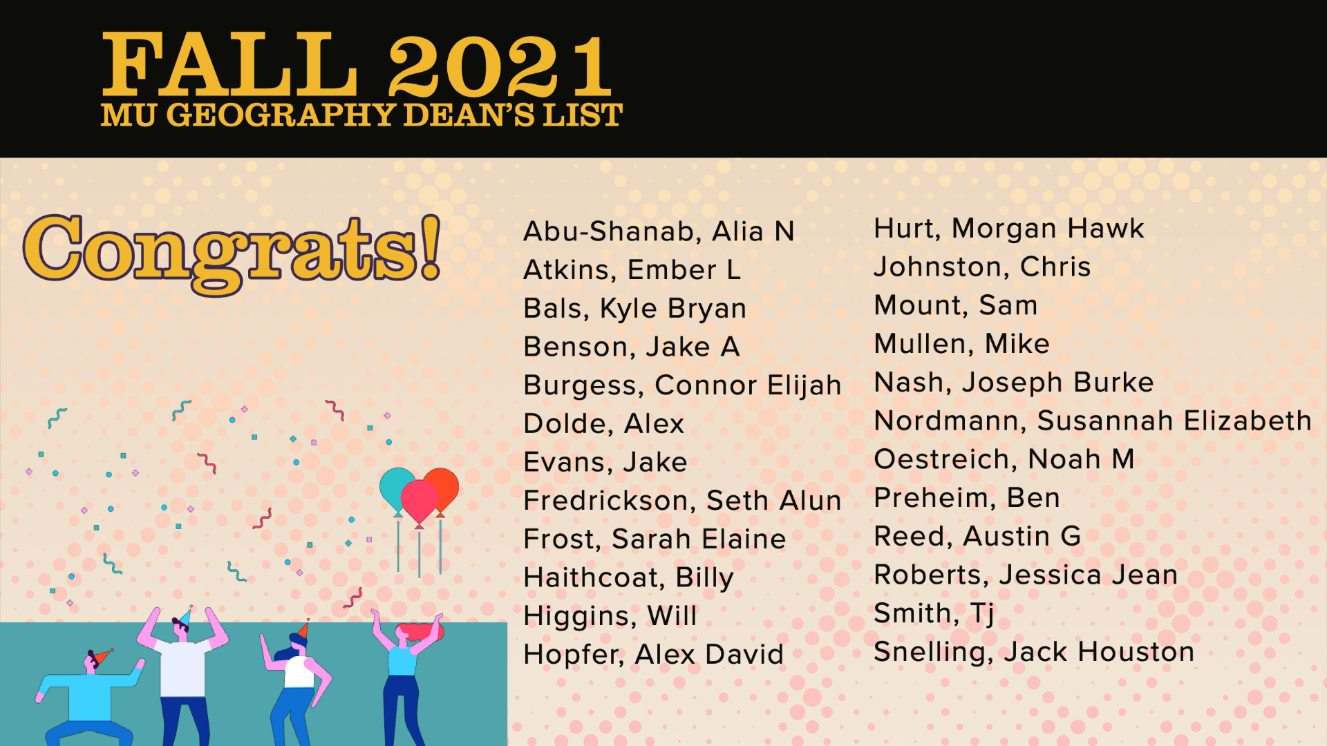 List of Dean's List recipients