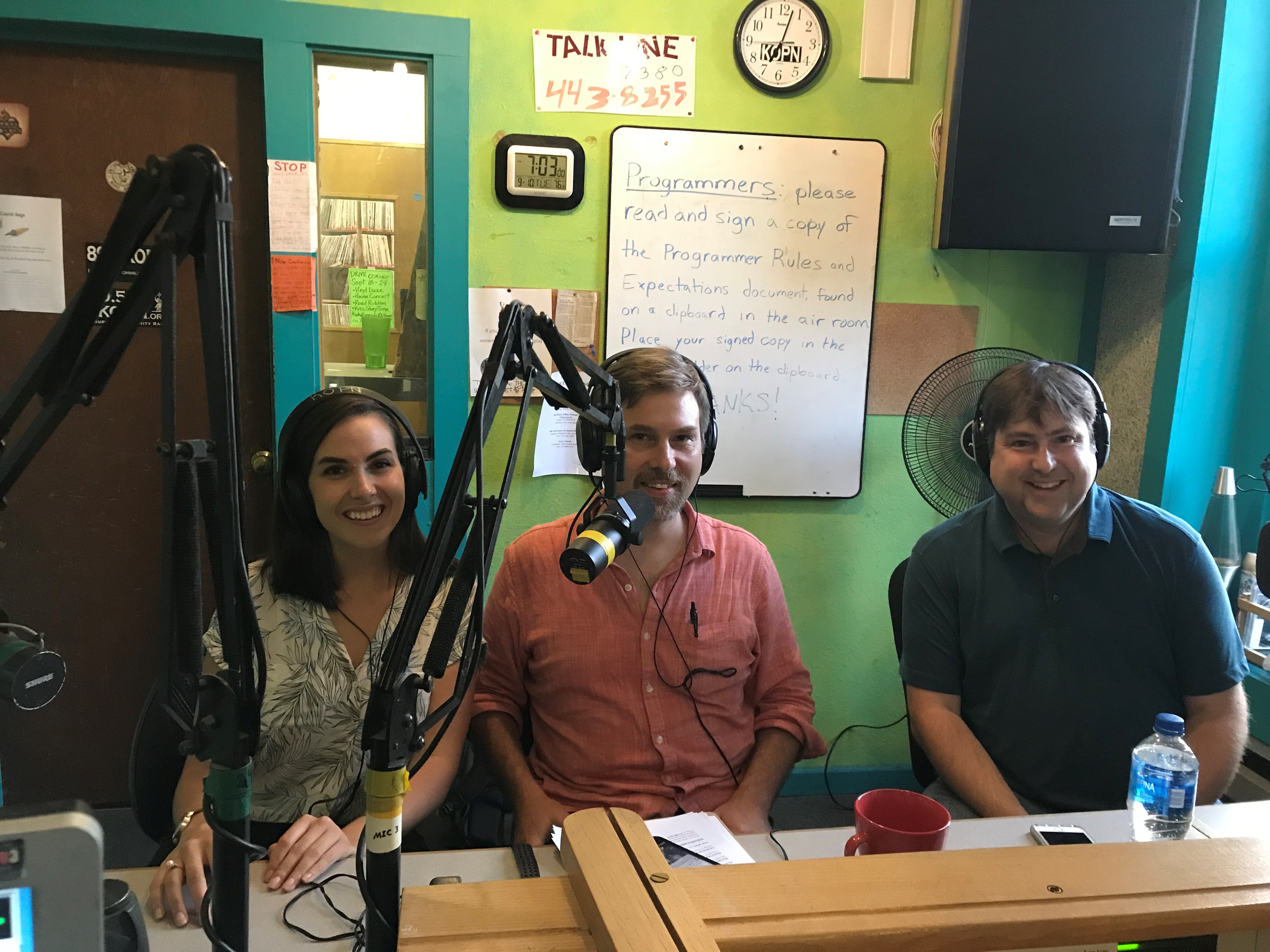 KOPN radio host Daria (not picturerd), with Geography's own Taylor Fox, Soren Larsen and Matt Foulkes