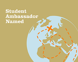Image of world map with the words "Student Ambassador Named"